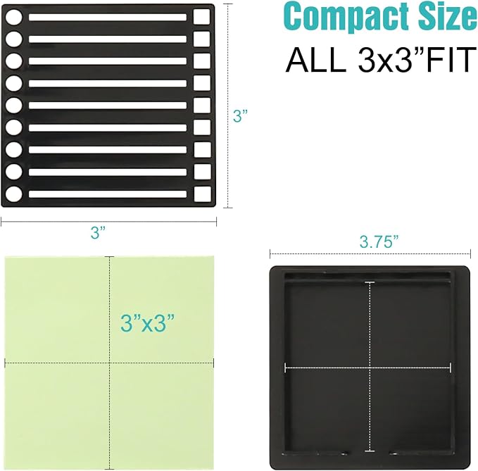 Post It Note Holder with Post It Stencil, 3x3 Memo Pad, 2 Pack Black | Line Box Drawing Template Office Home Memo Pad Organizer Dispenser