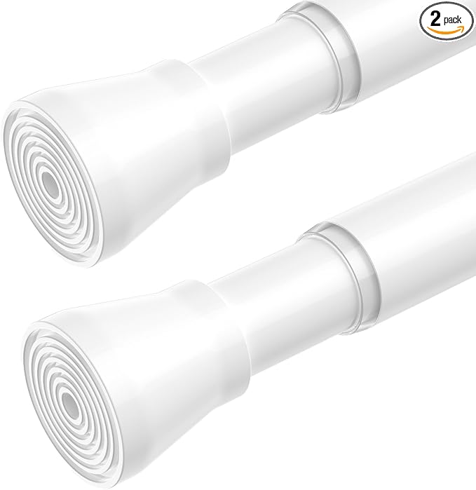 2Pack Spring Tension Curtain Rod 30-64 Inch 7/8" Diameter, Adjustable No Drilling White Curtain Rods for Window, Doorway, Bathroom, Closet, Kitchen, Shower Stall