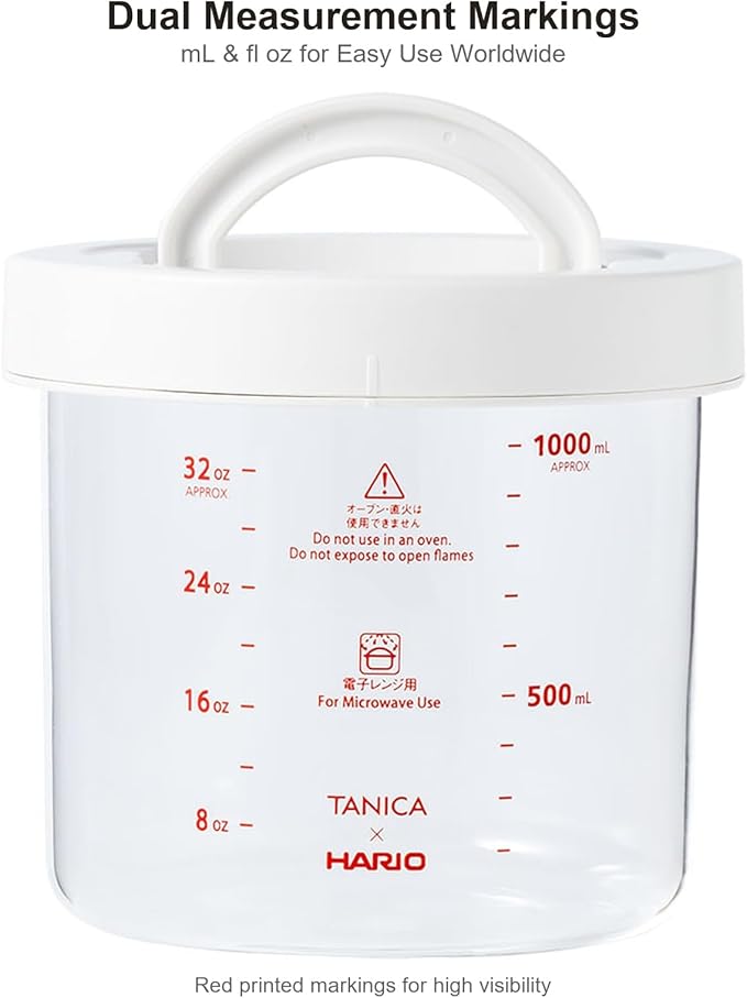 TANICA] Glass Pot for YOGURTiA Yogurt Maker - 1100 mL / 37 oz Heat-Resistant Glass Container with Handle Lid & Inner Lid - Microwave, Dishwasher & Refrigerator Safe - Made in Japan