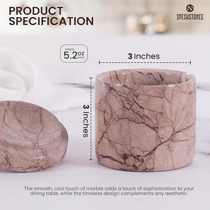 Marble Salt Cellar 3 Inch Marinara Salt Shakers Set for Kitchen, Salt Containers for Countertop, Sugar Bowl With Lid, Salt Holder, Spice Jars for Seasoning Storage, Salt Box