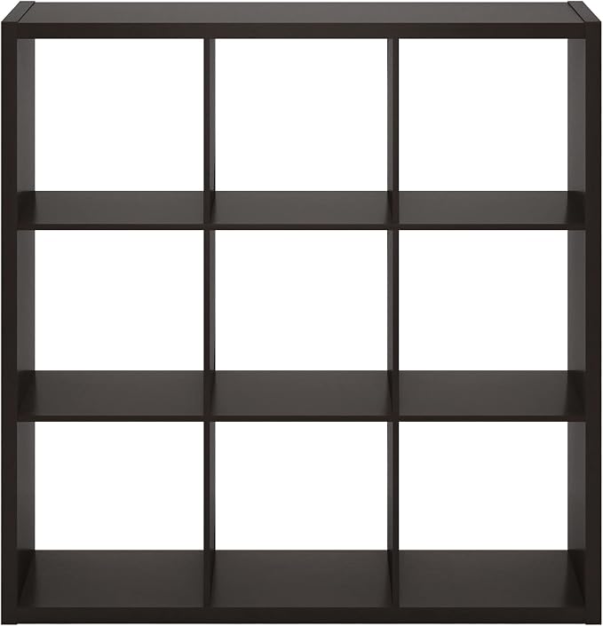 Furinno CUBICLE 9-Cube Book Shelf, Extra Thick Frame Bookshelf, Dark Oak | 14.6" x 44" x 44", Reversible Bookcase with Open Back, for Living Room, Bedroom, Home Office