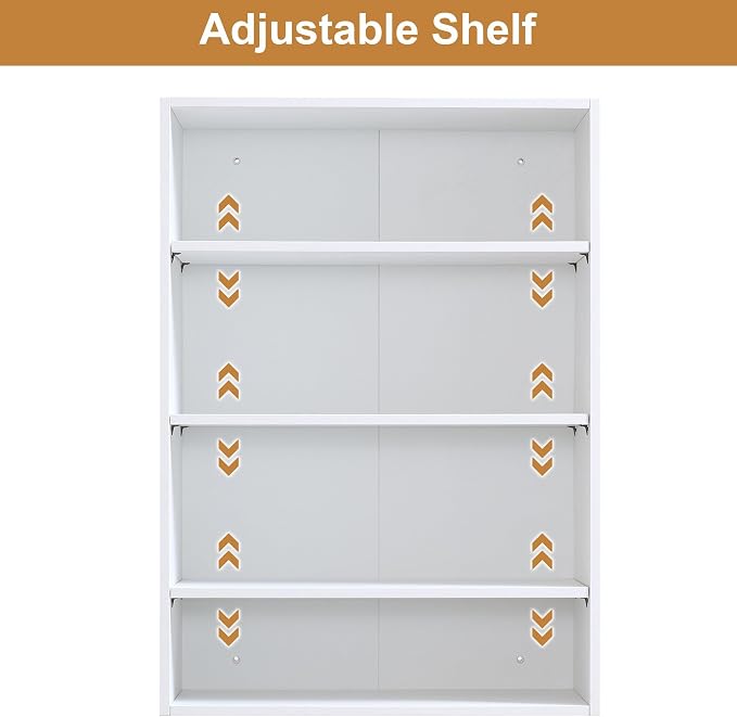 25.5" Closet Organizer Tower, White MDF Closet System with Adjustable Shelves and 4 Drawers, Wall-Mounted Wardrobe Storage Cabinet for Bedroom, Walk-In Closet and Dressing Room Storage
