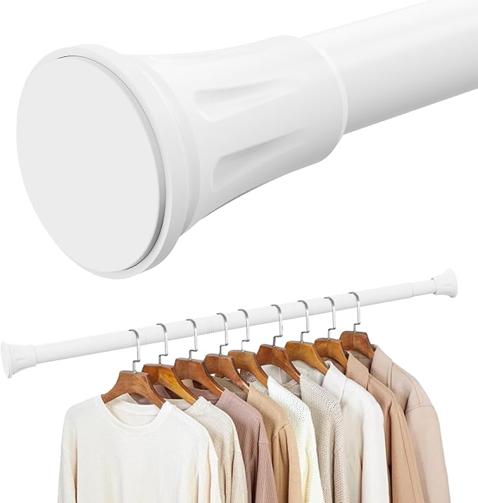 No Drilling Closet Rods for Hanging Clothes, Adjustable 32-72 in | Heavy Duty, White, Metal, 1.1 Inch Diameter, Suitable for Closet, Wardrobe, Laundry, RV
