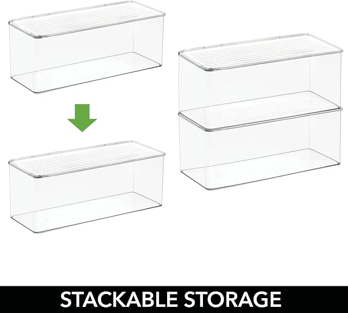 iDesign Plastic Stackable Hinged-Lid Storage Box, Set of 6, Clear | For Kitchen, For Bathroom, For Office