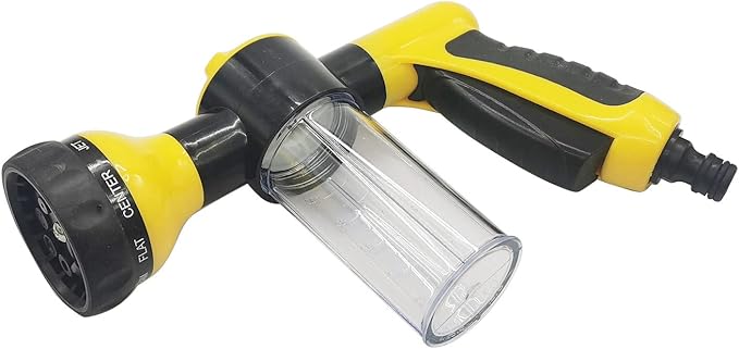 High Pressure 8 Pattern Adjustable Foam Sprayer Yellow with Soap Dispenser for Car Washing & Home Cleaning