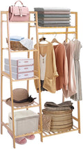 Ufine Bamboo Garment Rack with 7-Tier Storage Shelves & Hanging Rod | Portable Clothes Hanging Rack Minimalism Wardrobe Closet Organizer for Living Room