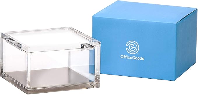 OfficeGoods Acrylic Desk Organizer w/Silver Base – Functional & Elegant Odds & Ends Box for Display or Storage – Perfect for Home or Office, Kitchen, Bathroom Vanity, Curio Display - Small