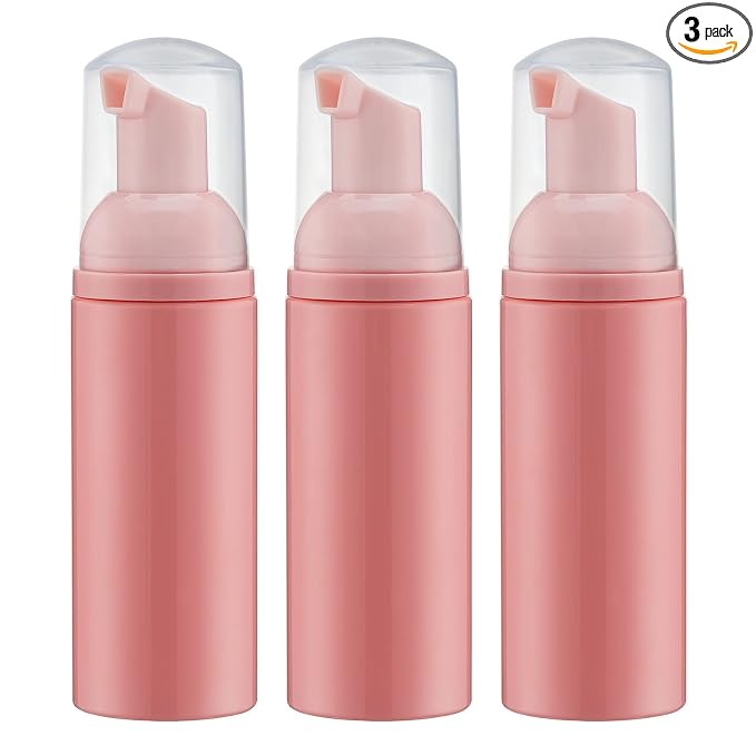 Tekson Foam Pump Bottle (Pink), Empty Travel Size Foam Dispenser Pump for Soap Shampoo, Lash Cleanser(60ml, 3PCS)