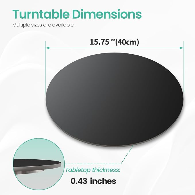 15.7" Lazy Susan Turntable – 360° Sinteredstone Silent Anti-Slip Turntable, Table Top Centerpiece for Kitchen, Pantry, Spice Rack, Refrigerator & Dining Table, Black
