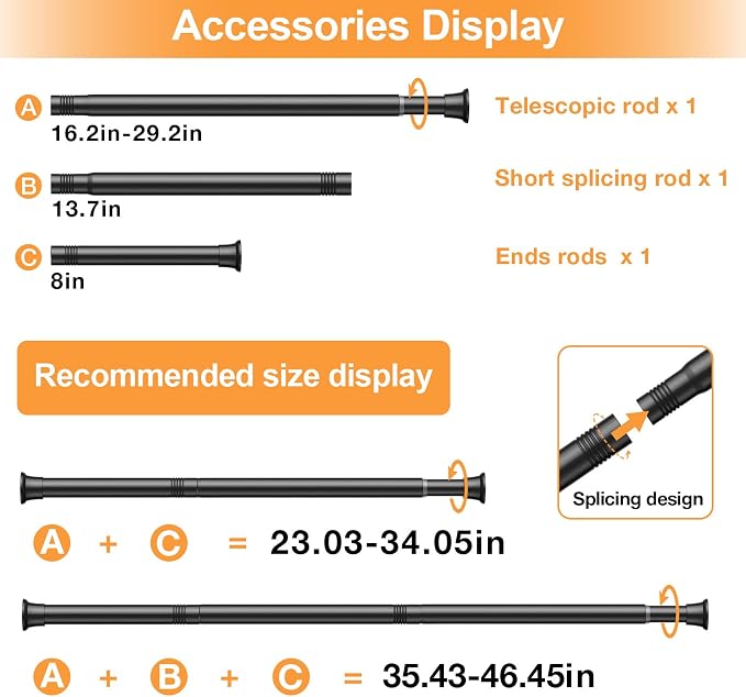 2Pack Spring Tension Curtain Rod 24 to 46Inch, Black Tension Rod for Windows Shower Curtain Rods No Drilling Expandable Adjustable Curtain Rods for Windows,Doorway,Bathroom,Closet