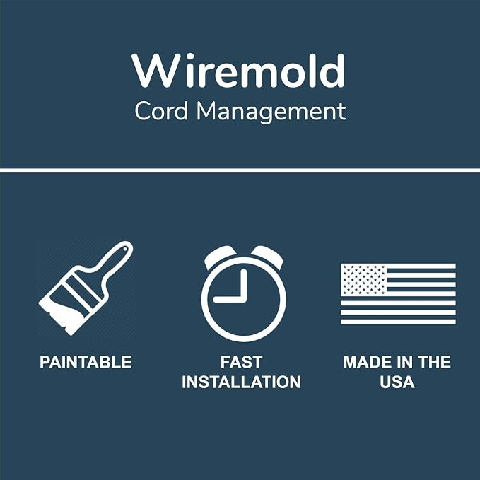 Legrand Wiremold Cordmate II 128 Inch 20 Piece Cord Cover Kit White | Cord Hider, On Wall, Self Adhesive, Hide up to 3 Cords, Cut to Size, Customizable, Cable Concealer, Sustainable Packaging