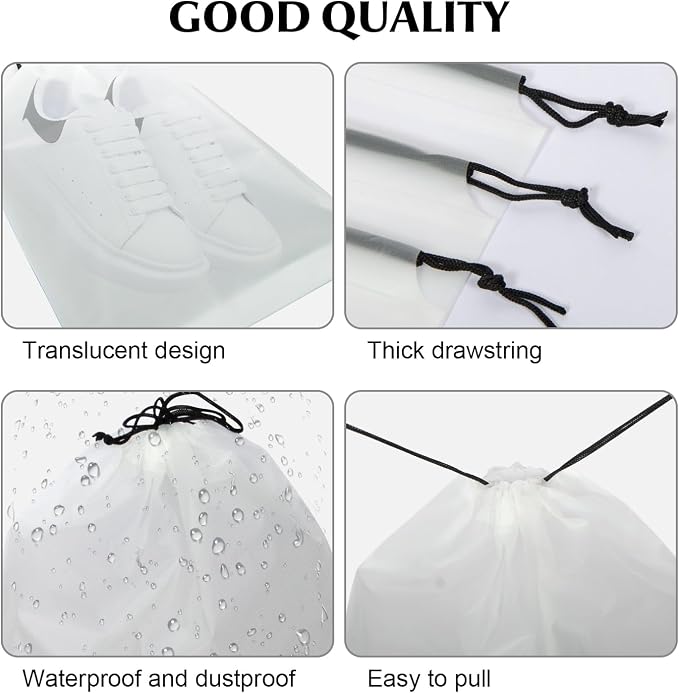 6 Pack Clear Drawstring Travel Shoe Bags, Large Size Transparent Storage Organizer for Men Women