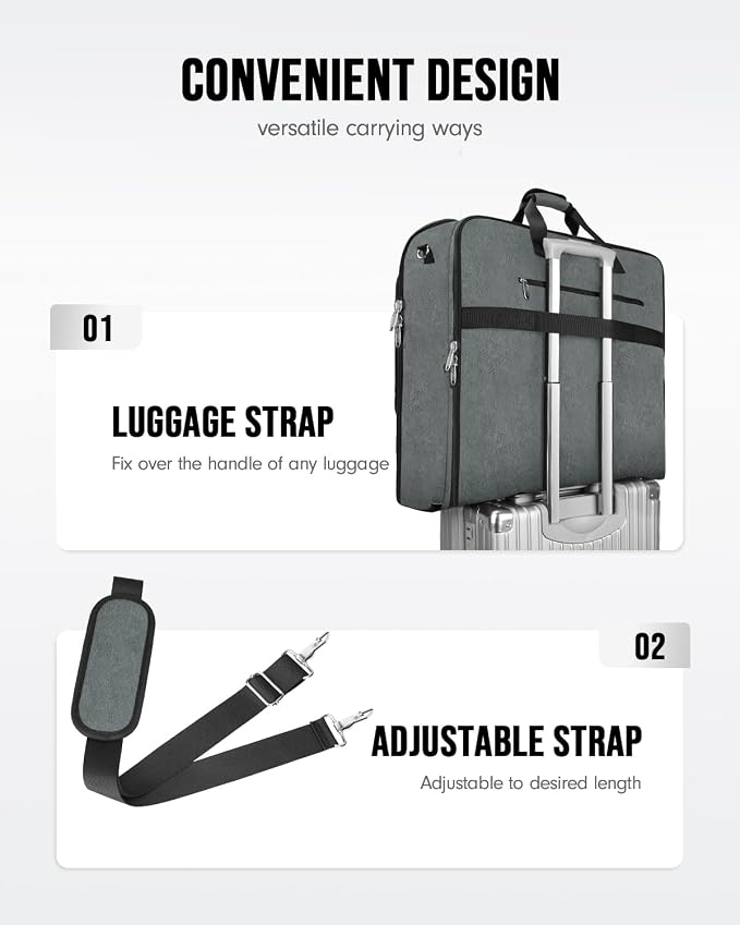 MATEIN Travel Garment Bag, Large Suit Bag Travel Up to 6 Suits, Grey | Wrinkle Free, 2 in 1 Hanging Luggage, Folding Suitcase, Cover for Shirts Dresses Coats, For Business Trips, Adjustable Strap