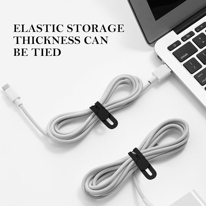 Donruby 30Pcs Silicone Cable Ties - Reusable & Washable with Adjustable Locking Buckles, High Elasticity Cable Management Straps for Home, Office, School, Travel Essential Cord Organizer (Black)