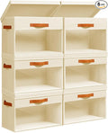 Homsorout Large Storage Bins with Lids - 6 Pack Foldable Decorative Organizers with Clear Windows & Handles, Cube Storage Organizers for Clothes, Blankets, Sweaters, Sheets, Beige
