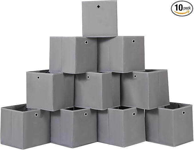 Foldable Storage Cubes Bins ,11 Inch Cloth Storage Cube Fabric Storage Box Cubes Organizer Baskets with Handles for Home Organizer Set of 10 (Grey)