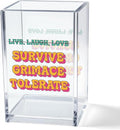 Live Laugh Love Funny Anti Cliche Acrylic Cosmetic Pencil Pen Holder Cup, Funny Sarcastic Desk Acrylic Brushes Storage Gifts for Woman Friend Colleague Boss Teacher, Daughter Graduation Gifts