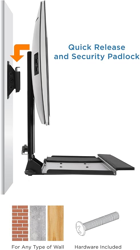Mount-It! Monitor and Keyboard Wall Mount with CPU Holder, Height Adjustable Standing VESA Keyboard Tray, 25 Inch Wide Platform with Mouse Pad (MI-7919)