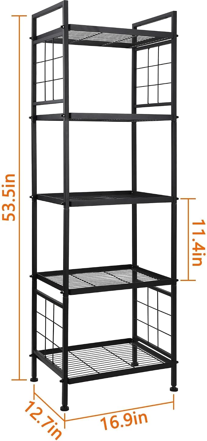 GIOTORENT 5-Wire Standing Book Shelf & Bookcase, Metal Storage Shelving Unit Pantry Rack for Laundry Kitchen Bathroom Organizer, Black
