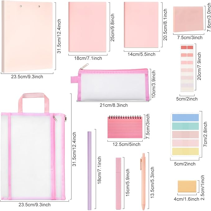Colarr 54 Pcs Cute Notebook Stationery Set for Women, Bible Study Supplies, 6 Lined Notebooks, 36 Pens, Sticky Notes & Tabs, Bags & Folders for Work Journal Study College Office Supply(Pink)