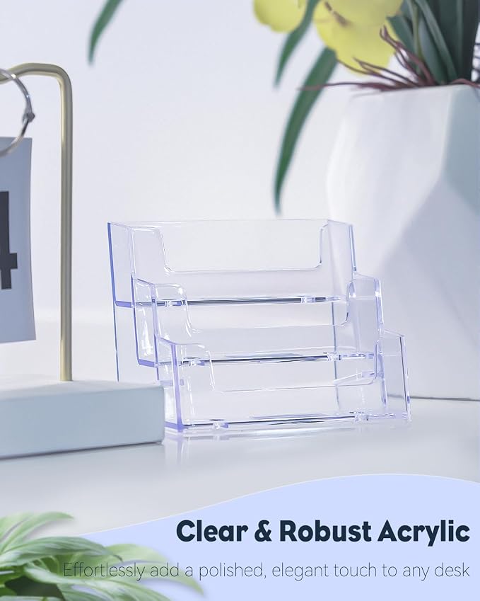 Uniclife 2 Pack Acrylic Business Card Holder for Desk 3 Slots Clear Business Card Display Stand for Men & Women Desktop Business Card Organizer Card Stand for Office Home Exhibition, 180 Card Capacity