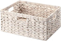 StorageWorks Extra Large Wicker Baskets for Storage, Water Hyacinth Storage Baskets for Shelves, Decorative Basket, White, 16½" x 13" x 7½", 1-Pack