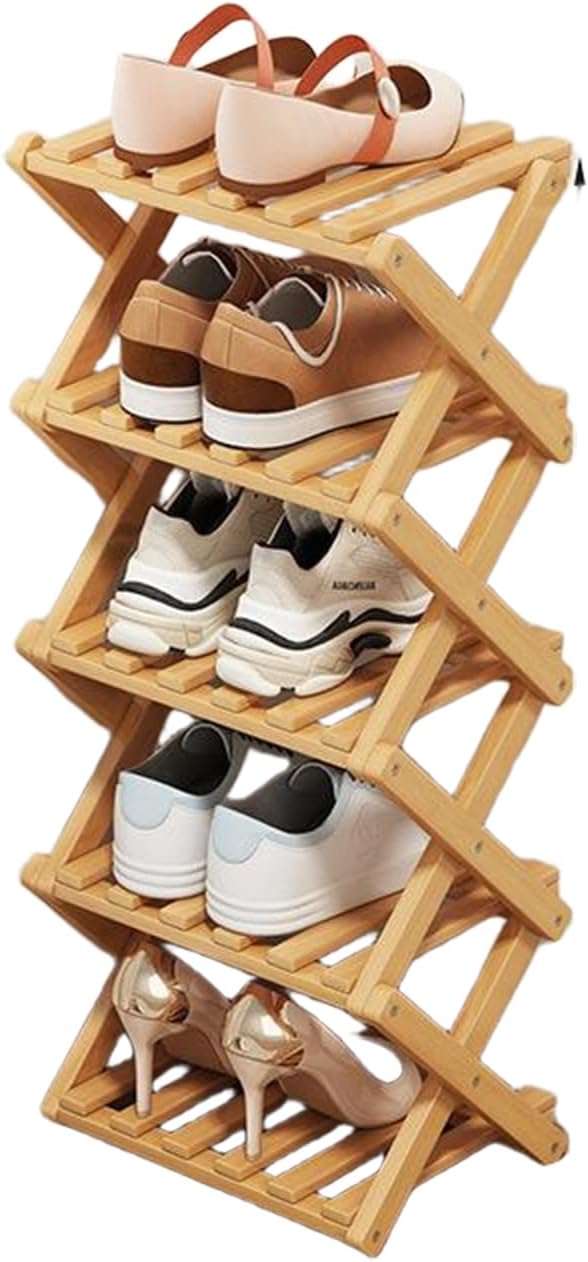 Shoe Racks, Foldable Shoes Organizer FreeStanding Shelf,5 Layers | Natural, Functional, Multifunctional, Suitable For Entryway, Closet, Bedroom, Hallway