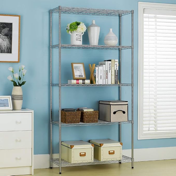 Meet perfect 5-Tier Heavy Duty Wire Shelving Unit, 72" H x 36" W x 14" D Metal Storage Rack with Leveling Feet, NSF Certified Steel Organizer for Garage, Kitchen, Pantry, 1250 lbs Capacity