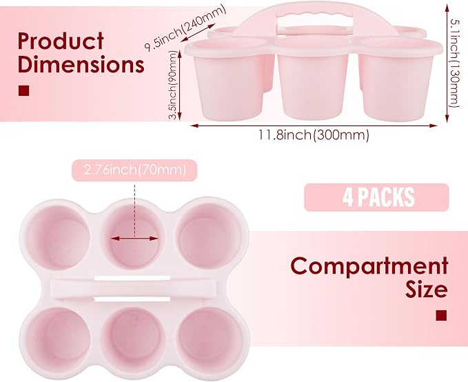 4 pack Classroom Caddy for School,Cup Caddy For Drink | Pencil Holder with 6 Cups, Plastic Art Supply Caddy Organizer With Handle