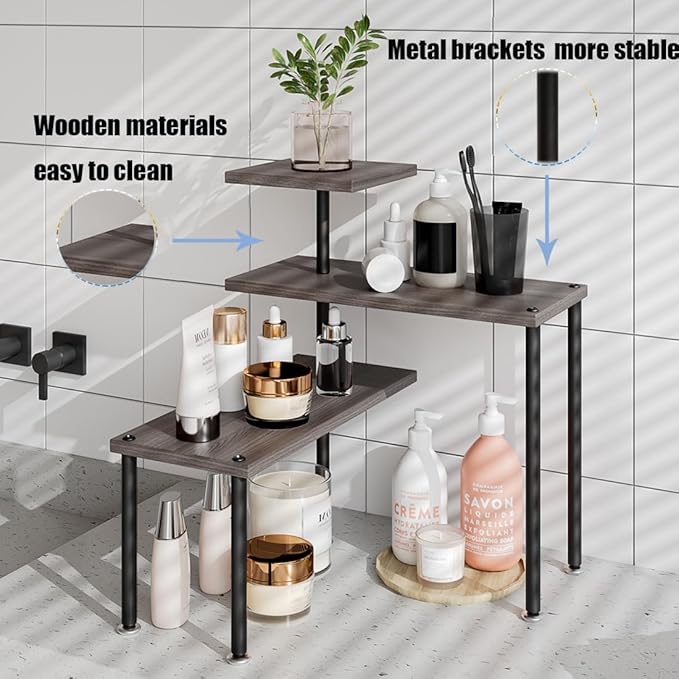 3-Tier Adjustable Countertop Organizer Corner Shelf | Countertop Organizer and Storage Rack for Kitchen, Bathroom, Over Sink, Coffee Bar, Spice Rack, Dresser Table