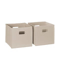 RiverRidge Folding Storage Bins - 2-pack of 10in Tall Taupe Cubes | Fabric Bins, Set of 2 Storage Cubes, Cut-out Handles, Playroom Closet Organizer, Collapsible Cubby with Bottom Board Insert