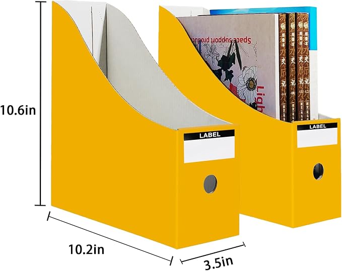 Limitliho Cardboard Magazine Holder (24 Pack), Sturdy Book Bins for Classroom, Vertical File Folder Organizer, 10.6'' 10.2'' 3.5'' Inch Magazine Rack (Yellow, 24 Pack)