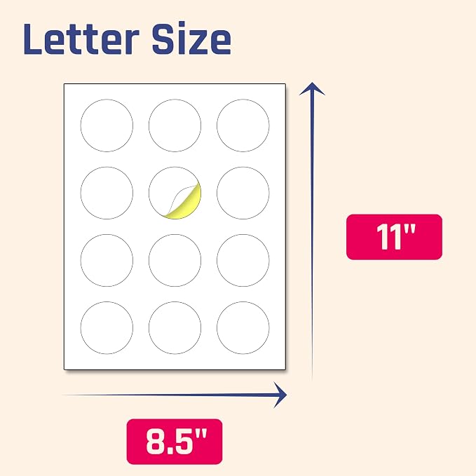2 inch Round Labels Printable Circle Stickers - 8.5" x 11", 200 Sheets | Laser/Inkjet Printing, comes with Print Templates