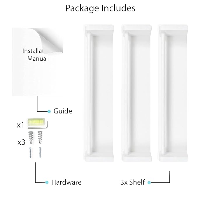 Brightmaison Nursery Book Shelves - Floating Wall Shelves – Baby, Kids, Nursery Wall Decor - Wall Mount Book Organizer Storage Ledge, Display Holder for Toys - Set of 3, Ships Assembled (White)