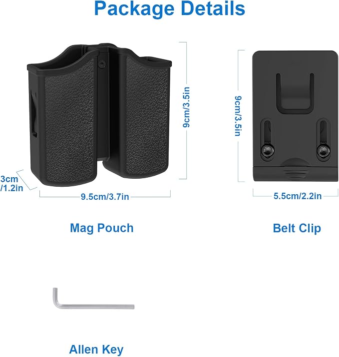Universal Double Magazine Holder - Lightweight and Durable Double Magazine Pouch for 9mm/.40/.357/.380 Calibers, Adjustable Mag Pouch for Glock, Taurus, Beretta, Sig, H&k, Cz, S&w, Colt (Belt Clip)