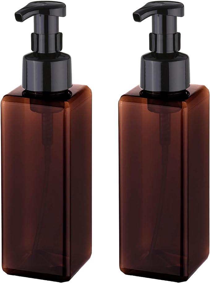 Foaming Soap Dispenser, 34oz Plastic Refillable Pump Bottle, 2 Pack, Amber | Hand Dispenser for Liquid Soap, Shampoo & Body Wash – Saves Soap with Rich Foam, Reusable, Easy to Refill, BPA-Free