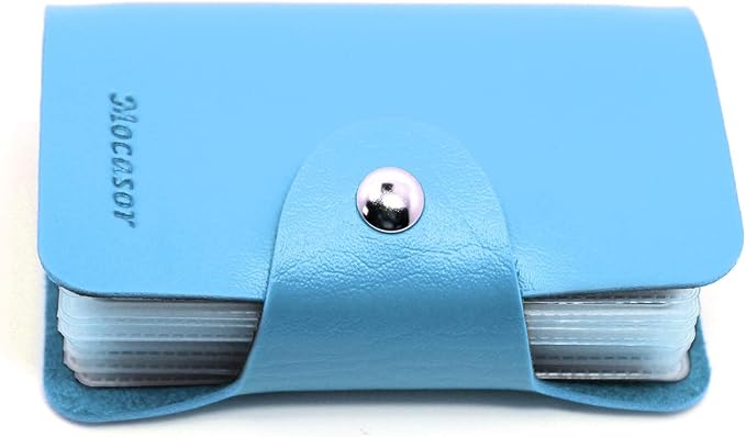 Soft Leather Credit Card Holder for Men & Women Bank Card Case with 24 Durable Plastic Insert Slots Slim Pocket Wallet ID Card Organiser Business Card Case Purse (Blue)