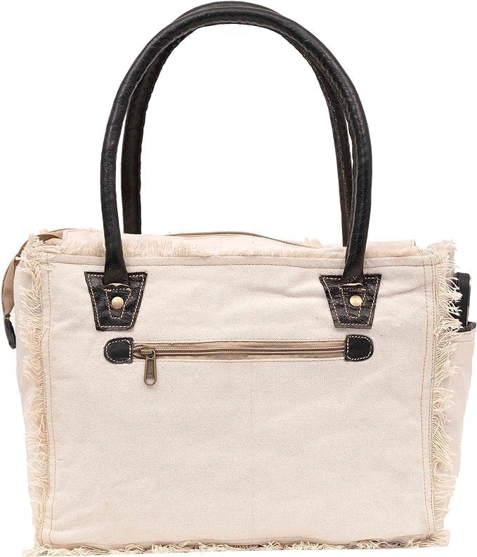 Shy Shy Bags Sel De Mer Canvas & Cowhide Tote Bag - Upcycled Radiant Leather Hand Bag