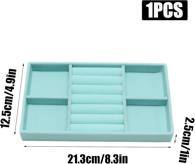 Velvet Jewelry Trays for Drawers, Blue Stackable Jewelry Drawer Organizer Inserts, Ring Earring Necklace Bracelet Holder Organizer Storage Display Tray with Removable Dividers, 3-in-1