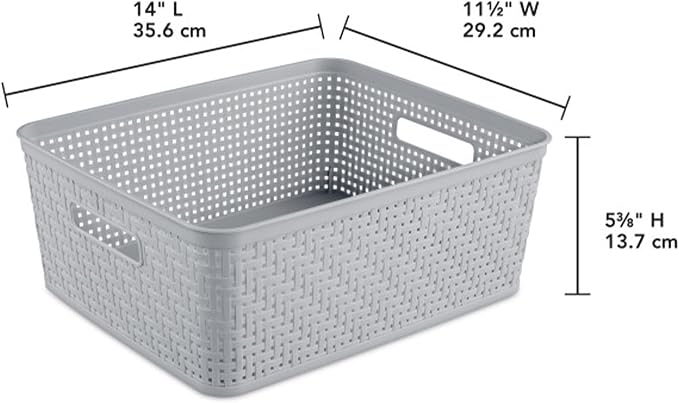 Sterilite 12 Pack Plastic Storage Bin Organization Containers, Short Baskets, Cement