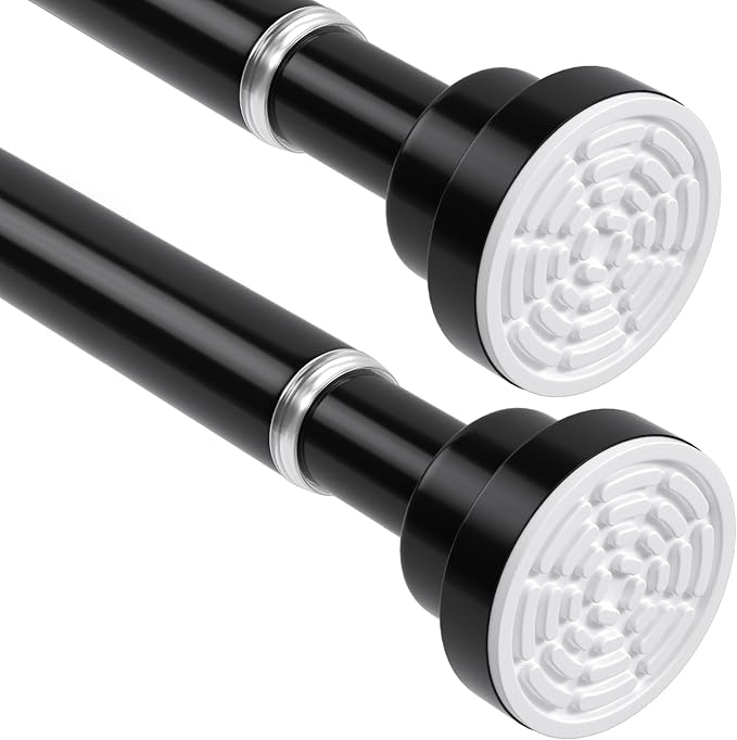 Tension Curtain Rod 30 To 76 Inch Black Tension Rods Adjustable Spring Loaded Curtains Rods 7/8" Curtain Rods No Drilling Tension Rods For Windows Bedroom Closet Doorway Door 2pcs