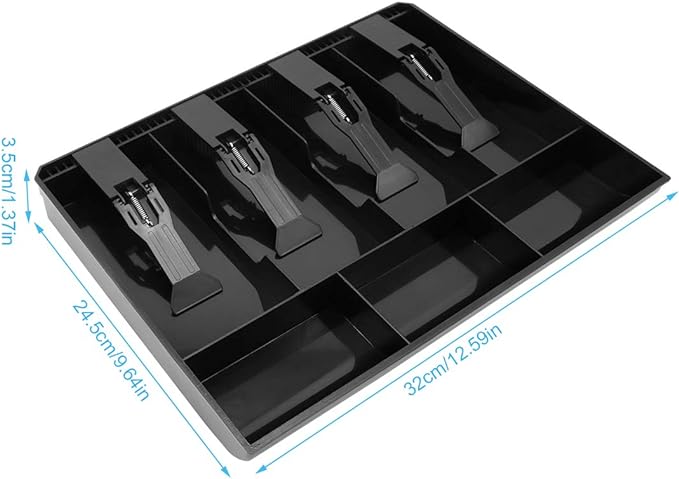 Cash Register Drawer Insert Tray with 4 Bill/3 Coin Compartments for Money Storage, Black