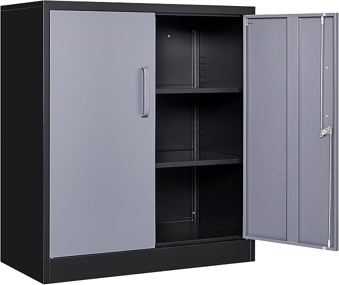 SISESOL Storage Cabinet with Doors and Shelves,36 inch Metal Storage Cabinet with Locking Doors,Small Metal Cabinets with Lock,Gray Garage Cupboard for Home Office,Garage,Shop