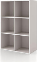 Homes: Inside + Out Apexa 6-Cube Storage Organizer Shelves, Stackable Wood Bookcase Fits Cubby Bins for Organization, Dorm Teen Room Decor & Home Office, Taupe Grey