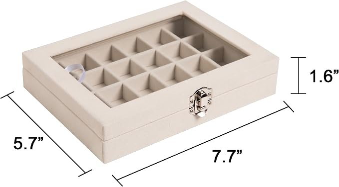 Frebeauty 24 Grid Earring Organizer,Small Velvet Jewelry Tray with Lid | Portable Jewelry Box for Rings Stud,Velvet Lining for Protecting Jewelry,Adjustable Dividers,Glass Lid for Clear Review