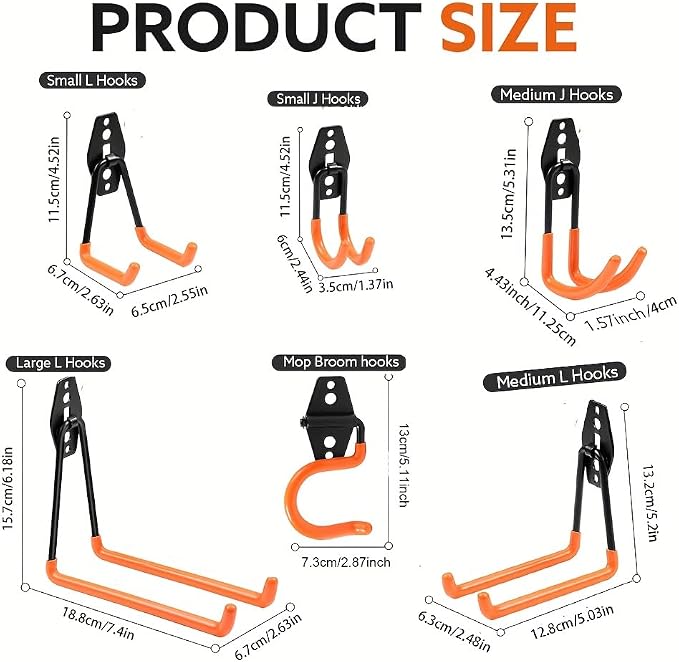 Steel Garage Storage Hooks, 16 Pack Anti-Slip Coating, Heavy Duty Wall Mount Hooks for Hanging Bike, Ladder, Garden Tools