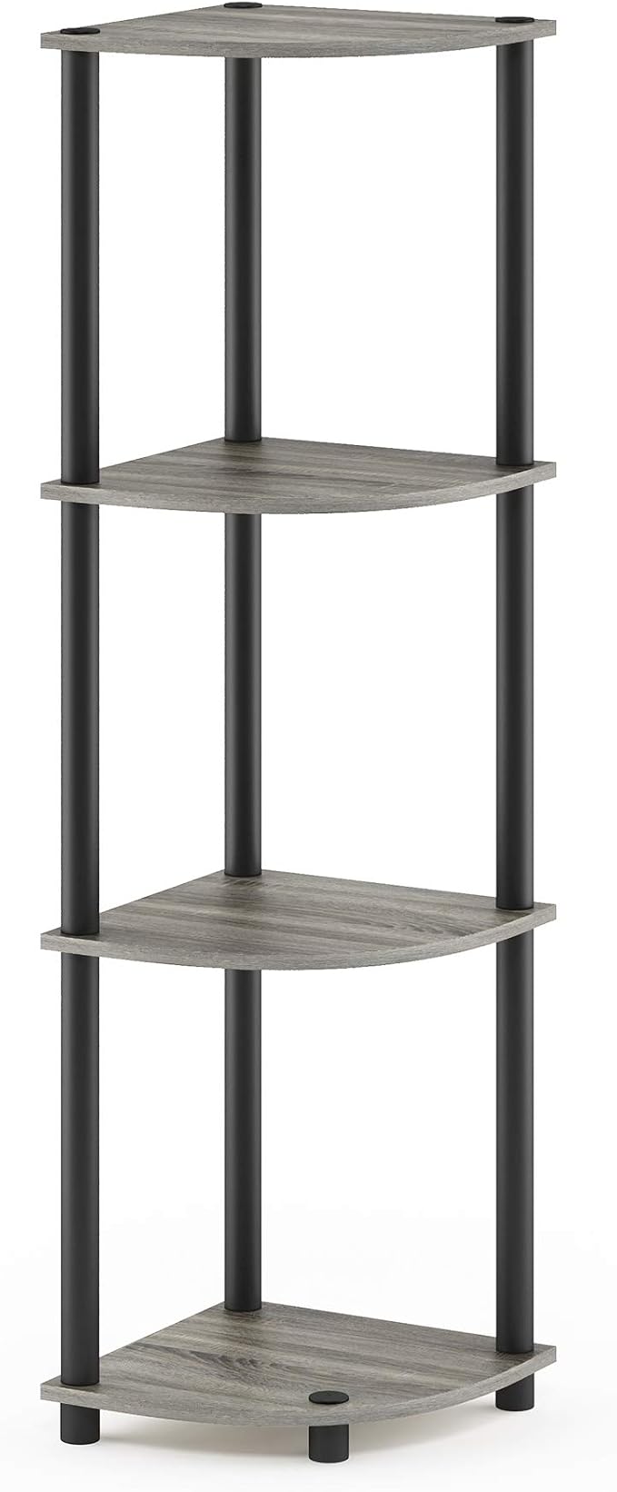 Furinno Turn-N-Tube Toolless Assembly 4-Tier Corner Shelf, Grey Corner Book Shelf, Open Shelves Bookshelf, for Organization and Storage, Living Room, Home Office, Bedroom, Grey Oak
