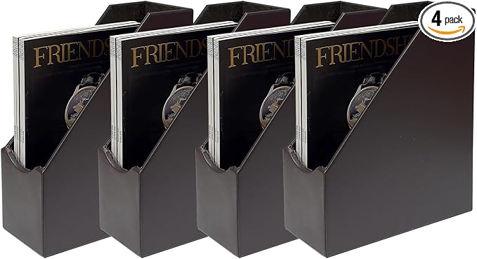 UnionBasic Magazine File Holder - Office Leatherette Desktop Document File Folder Journals Organizer Racks, Coffee, Set of 4