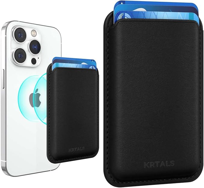 Stronger Magnetic RFID Leather Mag-Safe Card Holder for iPhone 16 Series, Mag-Safe Accessories Stick on Series of iPhone 17/16/15/14/13/12 and Pro/Promax, Black