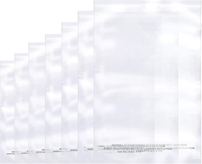 The Elixir Packaging 400 Count 11 x 14 Clear Poly Bag with Suffocation Warning Reclesable Transparent Plastic Tote Backpack Mailer Bag, Food Grade Material, 1.5 Mil Thickness